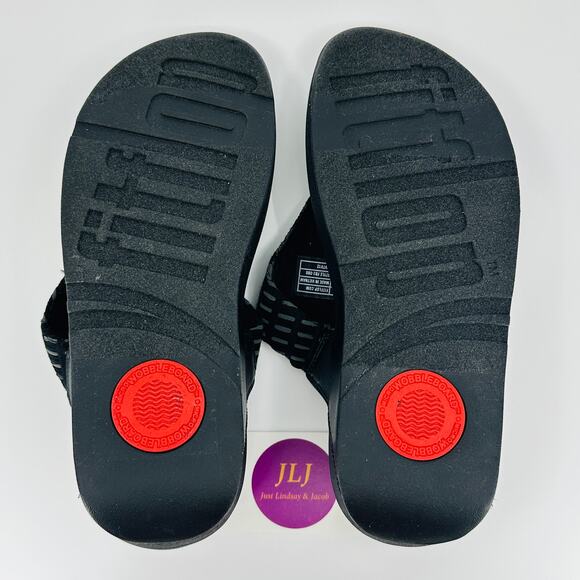 FitFlop Women's Lulu Art-Denim All Black Toe Post Sandals FB2-090 Size 8 - Picture 10 of 11